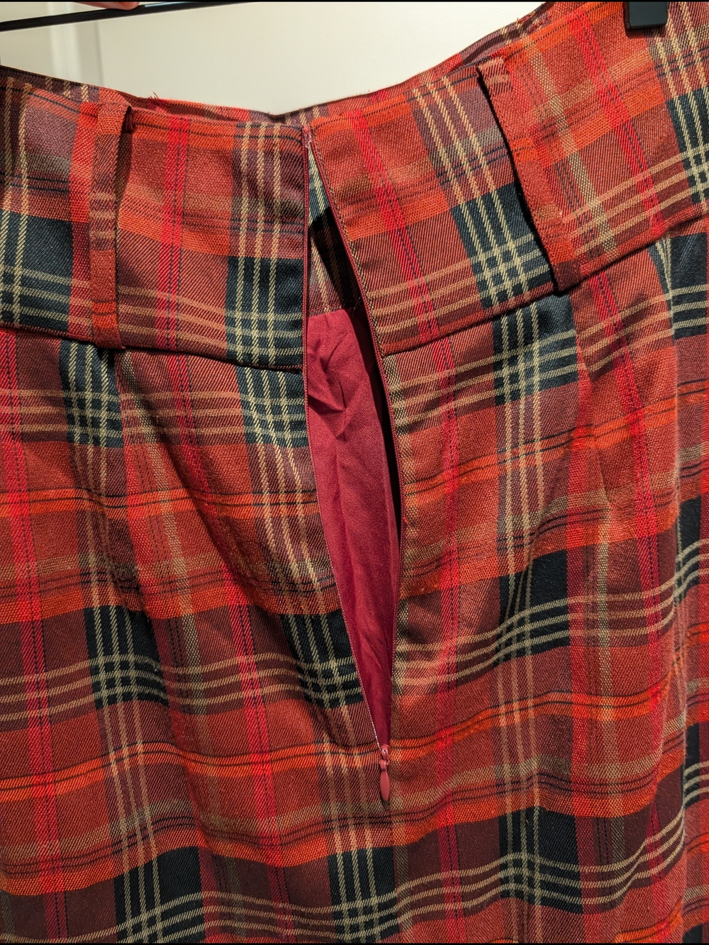 Dressed In Lala Plaid Red High-Waist Maxi Skirt with Leopard Embroidery - Picture 4 of 5